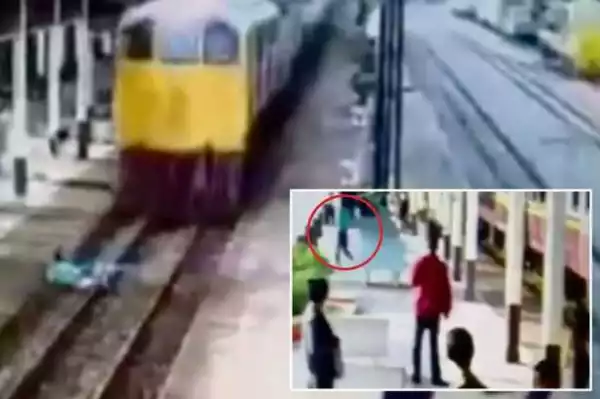 Suicidal Man Throws Himself In Front Of Moving Train But Miraculously Cheats Death.